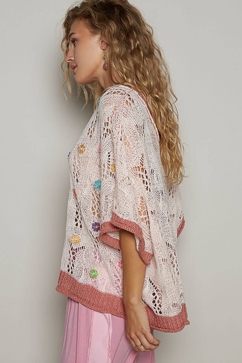 V-neck Sleeveless Flower Thin Sweater Top