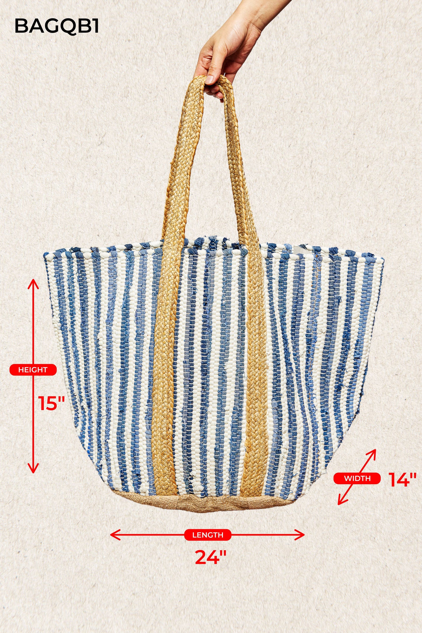 Cotton Weave Stripe Denim Tote Bag