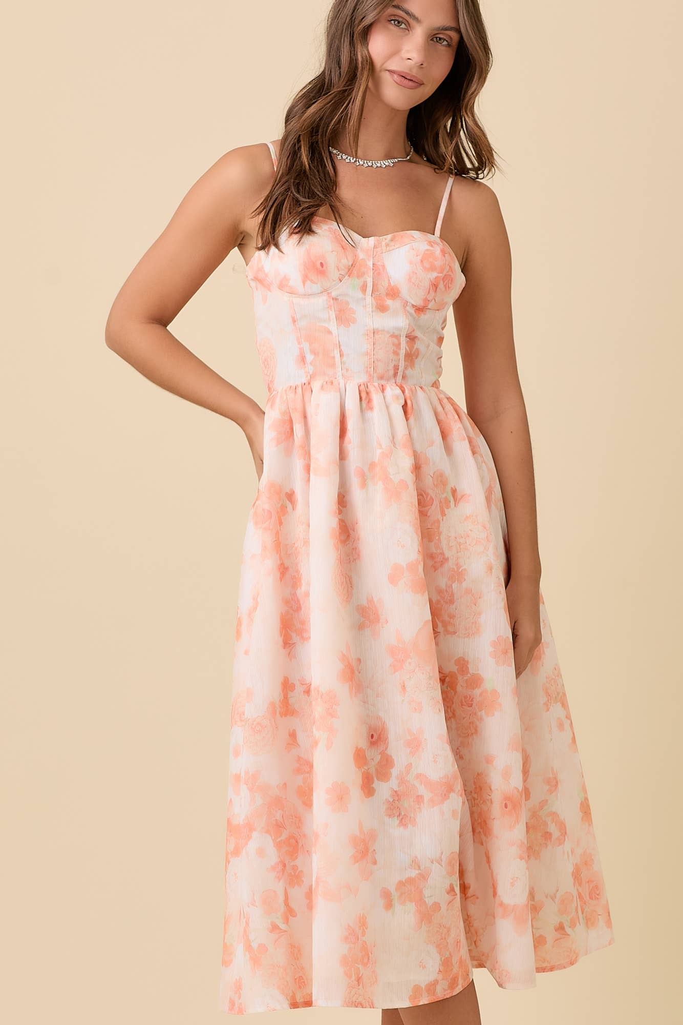 Bustier Corset Midi Floral Printed Dress