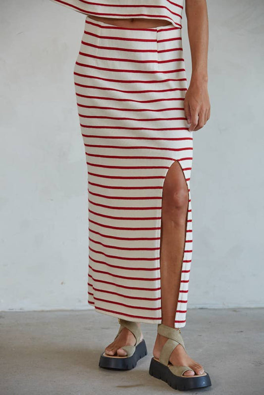 Knit Cotton Rayon Striped Pencil Skirt