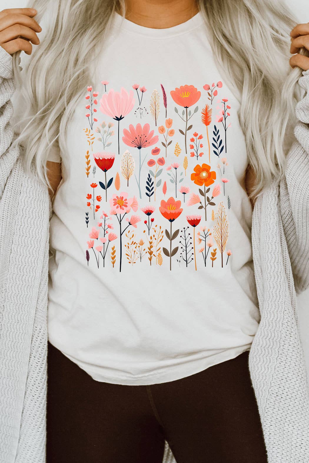 Pink Wildflower Grid Graphic Tee