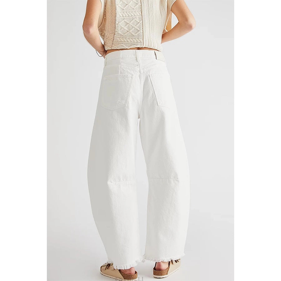 Cropped Casual Wide Leg Jeans - White