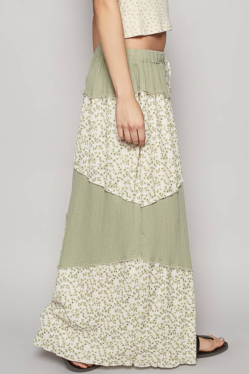 Contrast Floral Double Gauze Woven Pants
