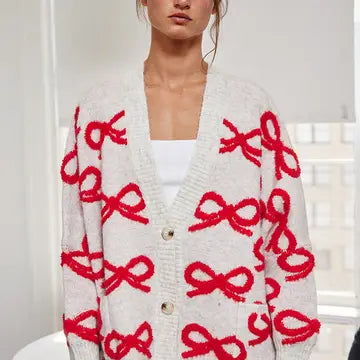 Oversized Ribbon Pullover Sweater Cardigan