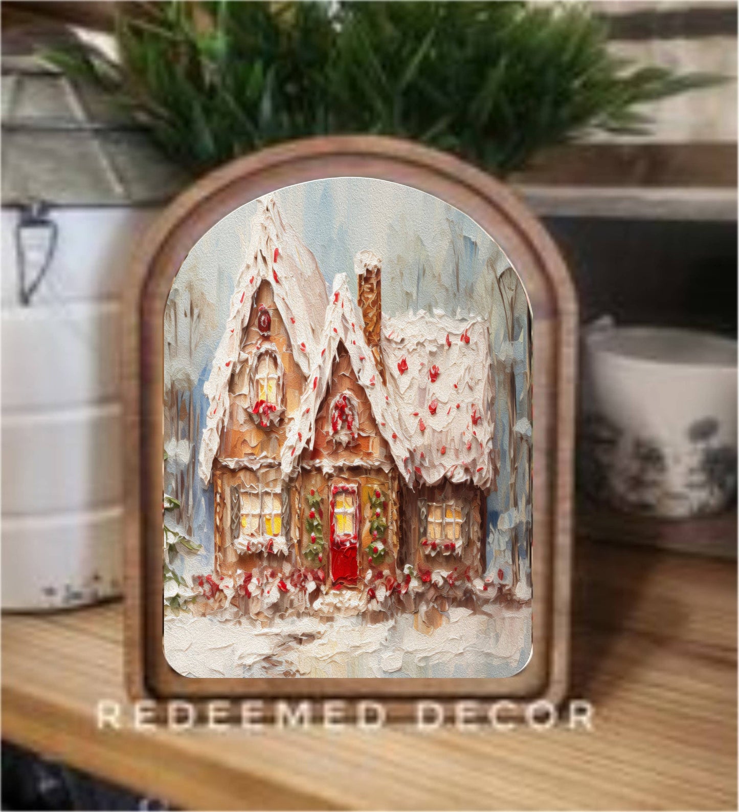 Arch Top Gingerbread Cottage Framed Art