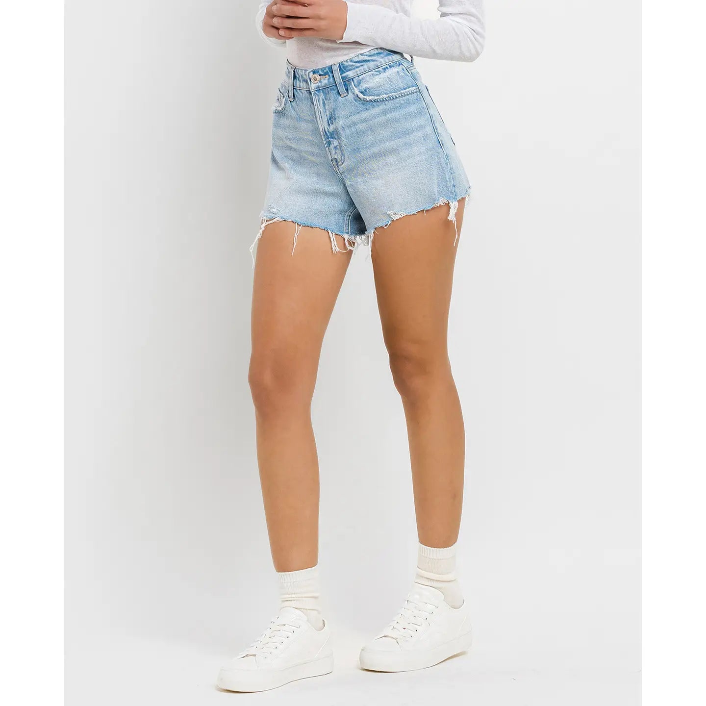 High Rise Distressed Hem A Line Shorts
