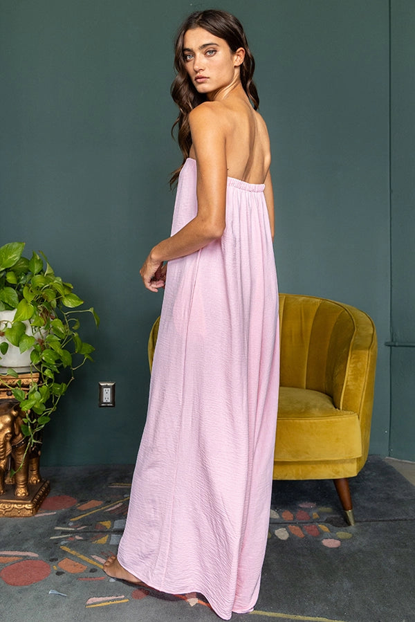 Strapless Flowy Jumpsuit - Baby Pink