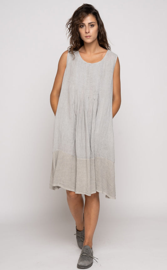 Pleat Panelled Tank Dress - Beige