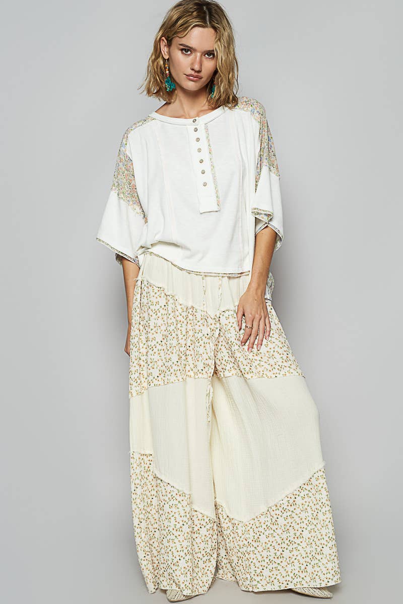 Contrast Floral Double Gauze Woven Pants