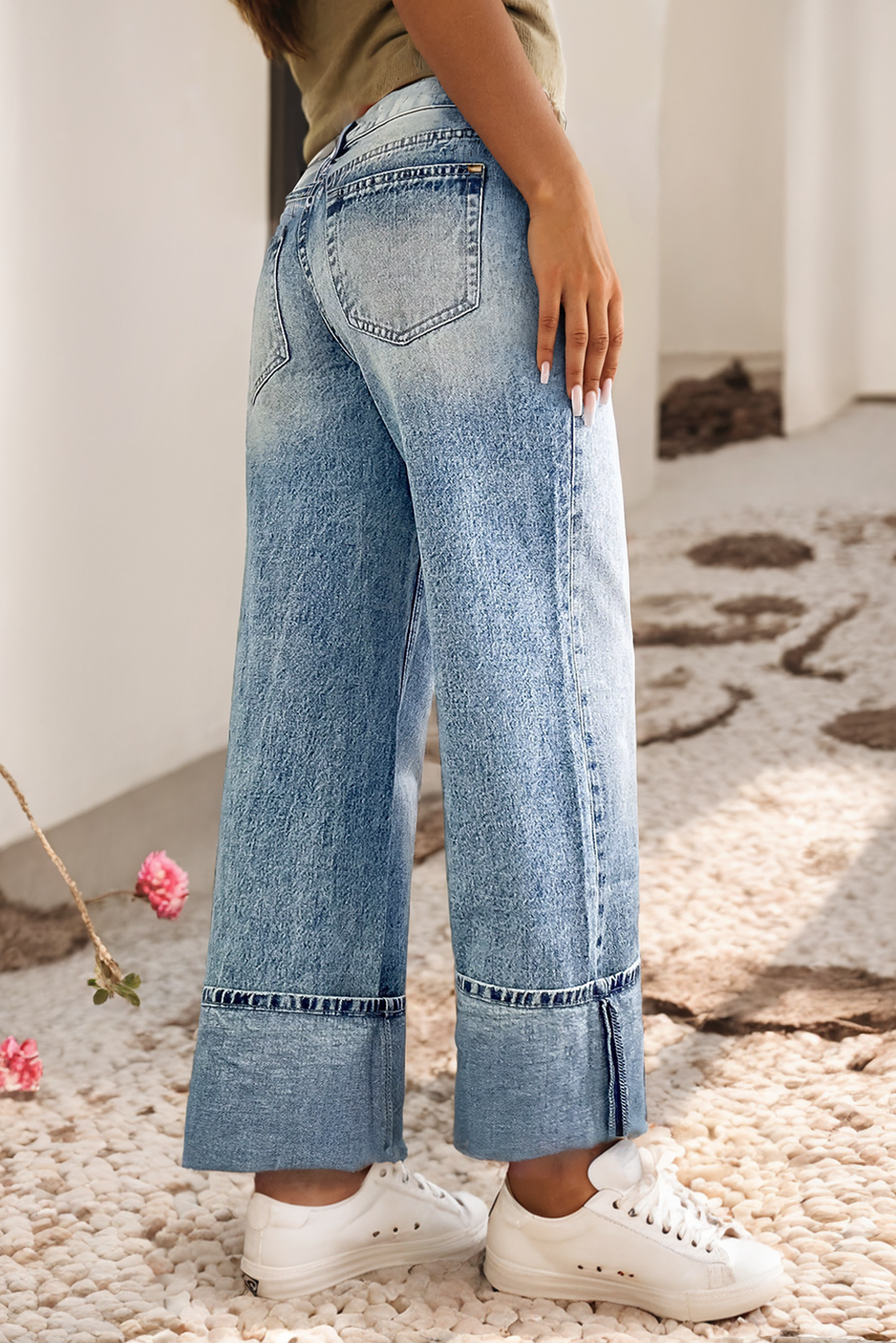 High Rise Button Fly Medium Wash Jeans