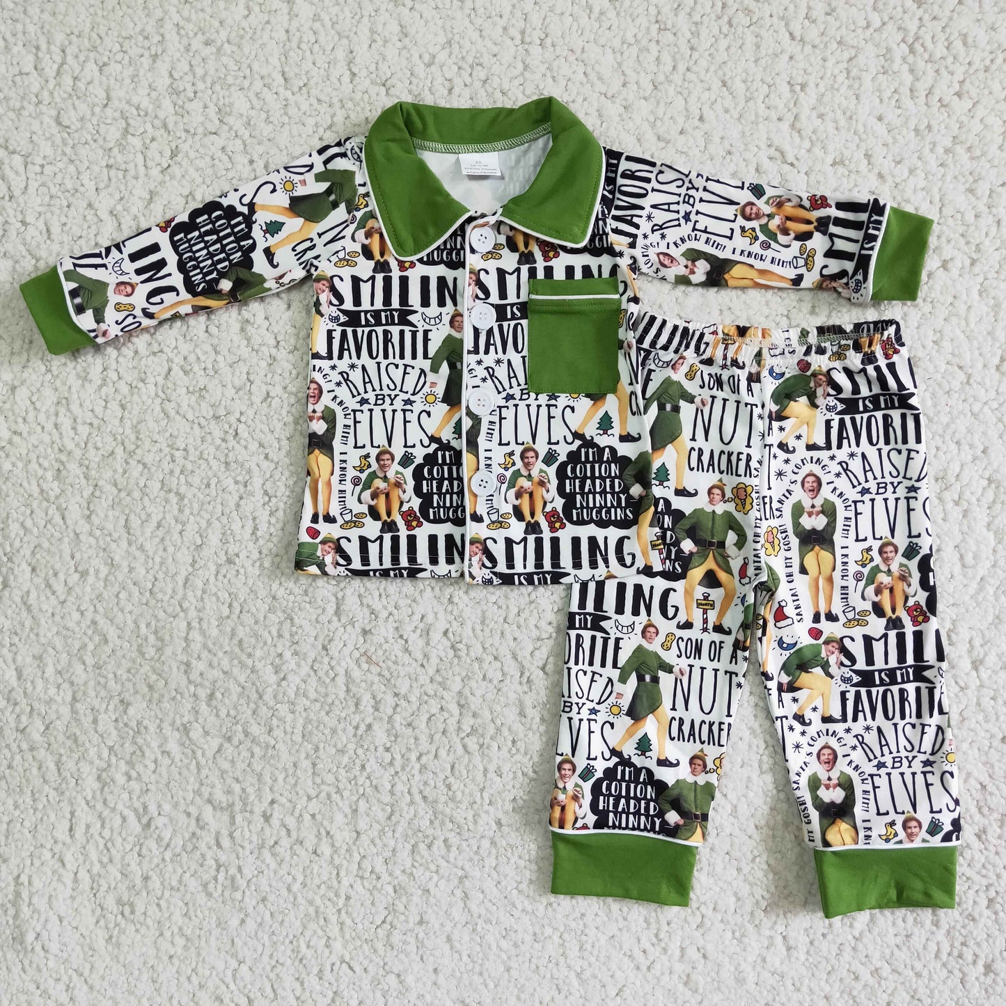 Green Pocket Naughty Nice Boys Christmas Pajamas