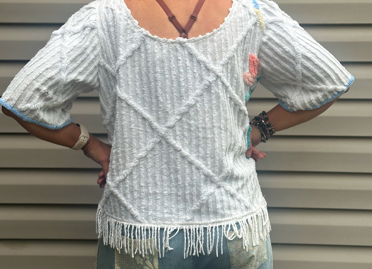 Vintage Chenille Top with Flowers