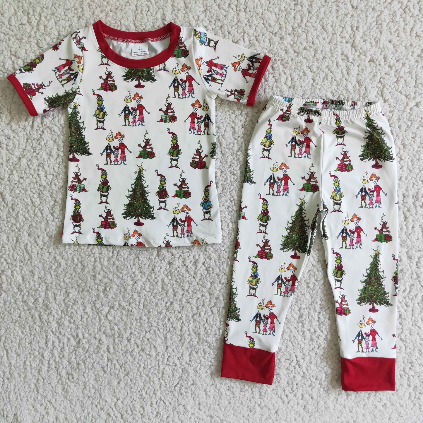 Green Face Short Sleeve Boys Christmas Pajamas