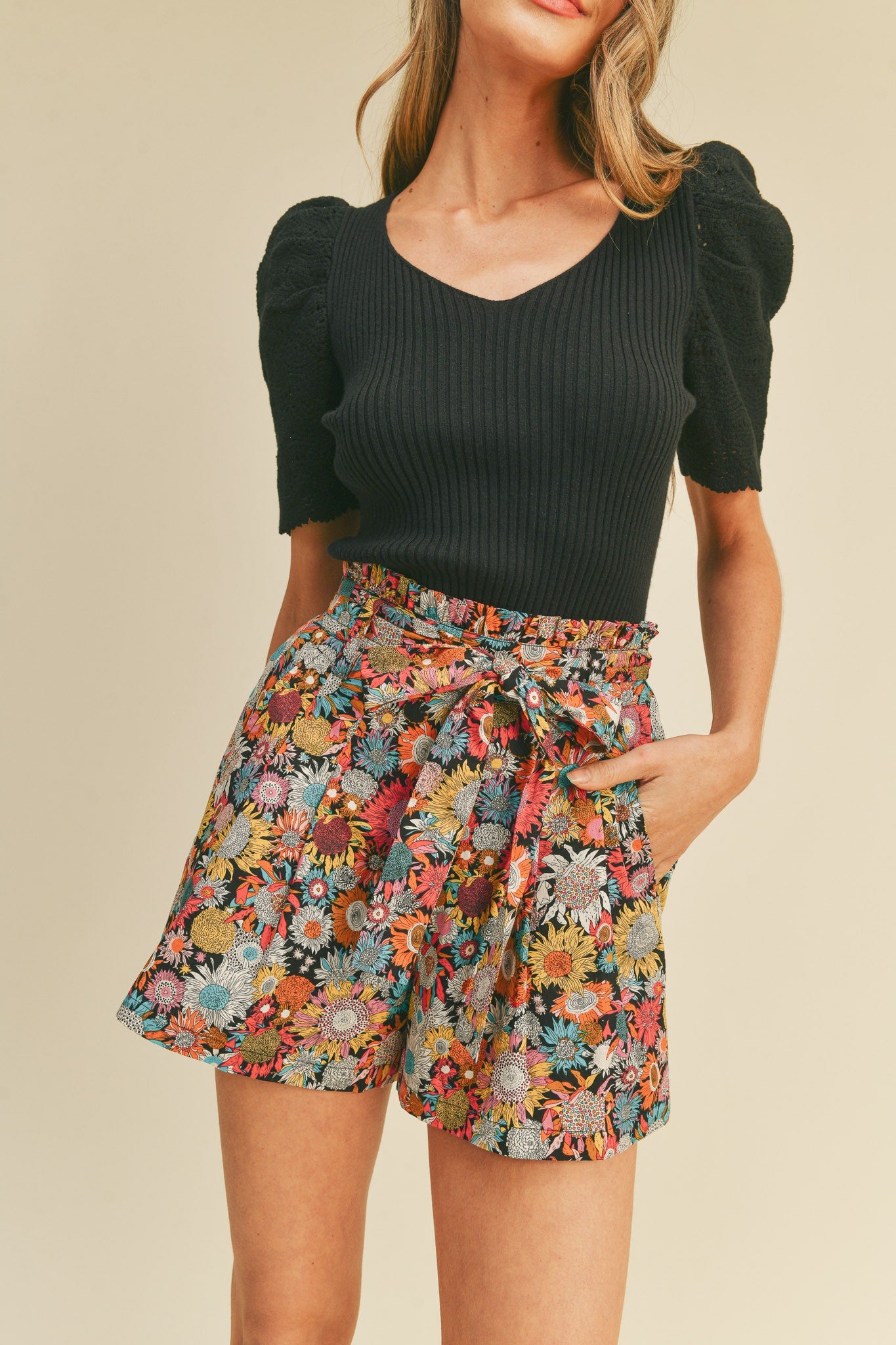 Floral Print High Waist Shorts