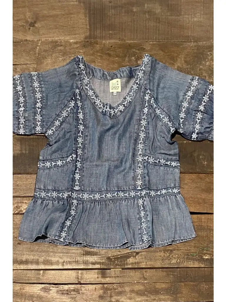 Jaded Gypsy Patchwork Skies Embroidered Top