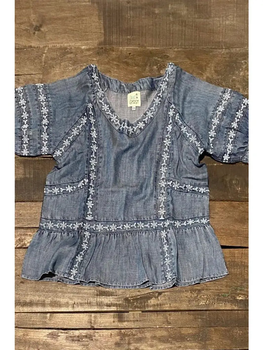 Jaded Gypsy Patchwork Skies Embroidered Top