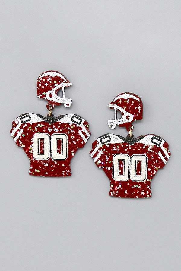Glittered College Football Jersey Dangle Earrings