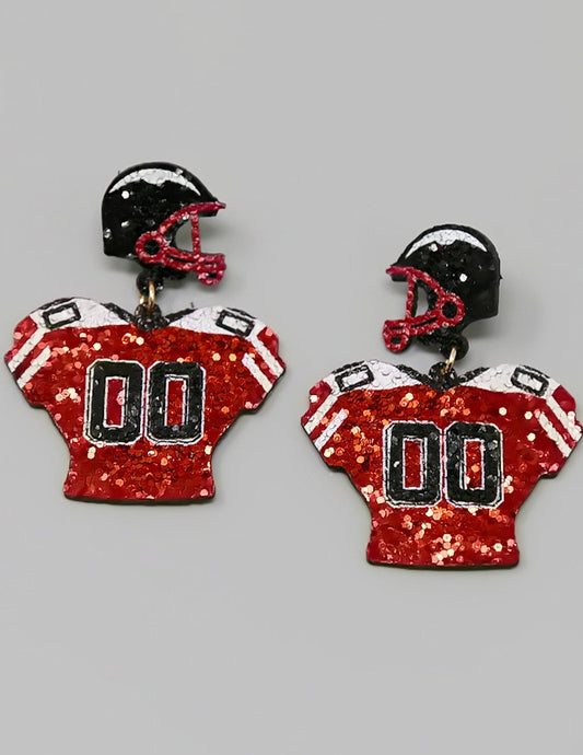 Glittered College Football Jersey Dangle Earrings