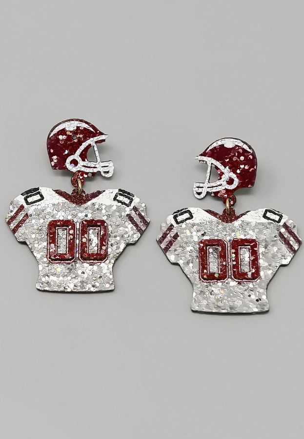Glittered College Football Jersey Dangle Earrings