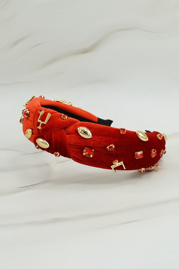 Game Day Football Goalpost Front Knot Headband - Red