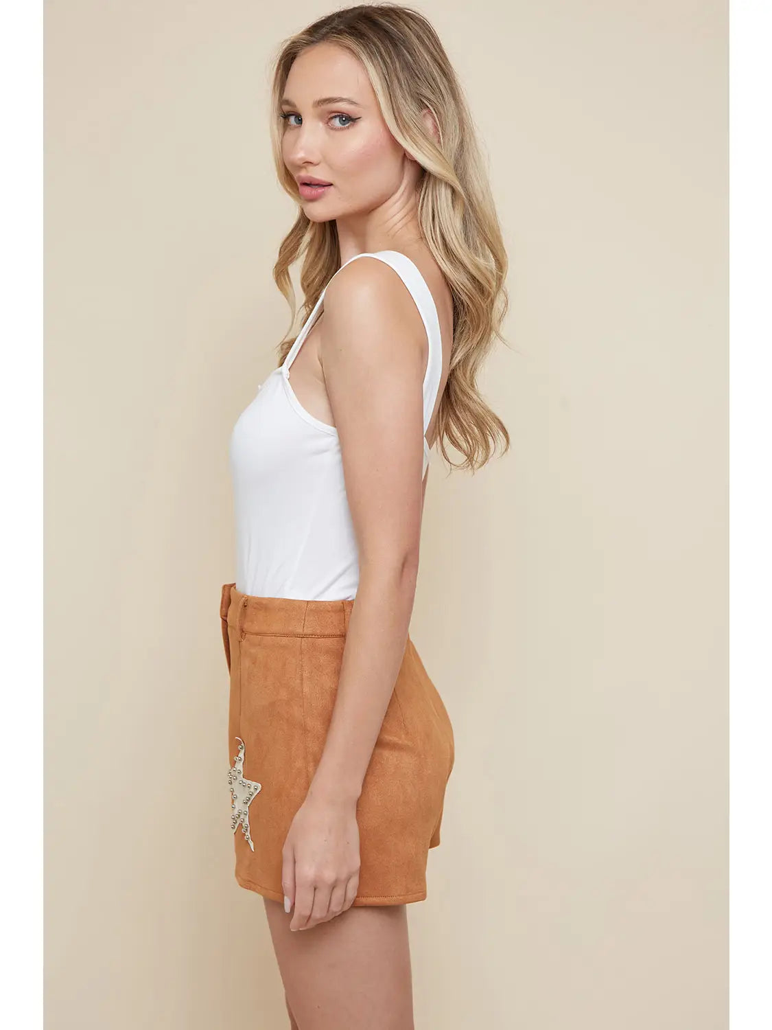 Camel Suedette Star Shorts