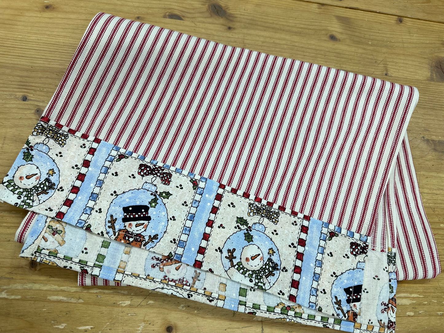 Stripped snowman table runner