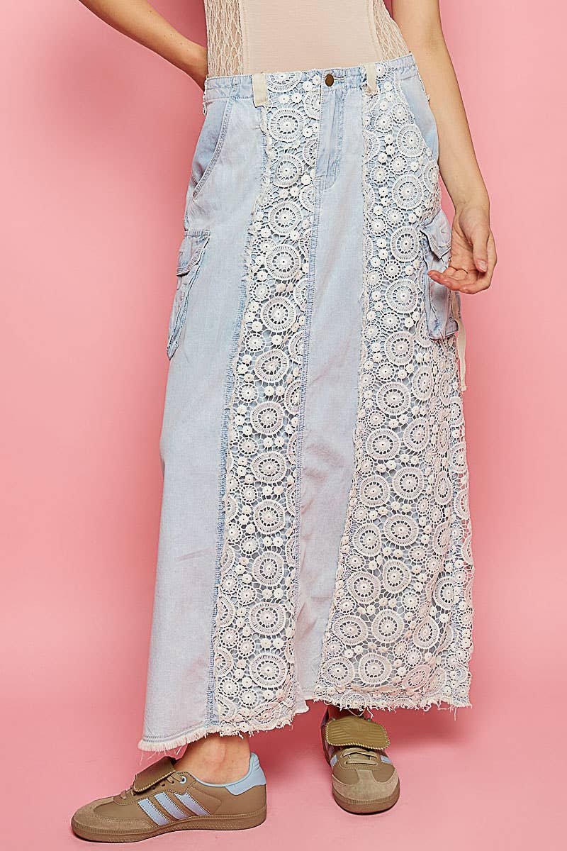 A-Body Crochet Patches Denim Skirt