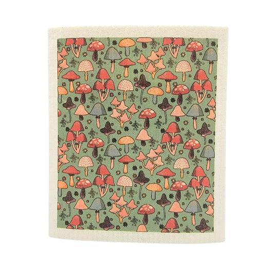 Sage Fall Mushroom Pattern Swedish Dishcloth