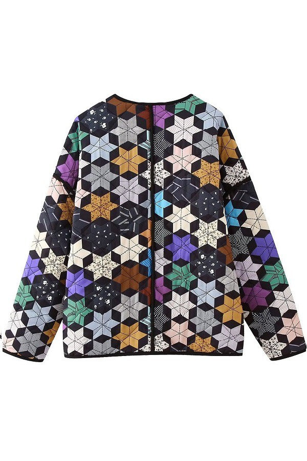 Geometric Front Zipper Quilted Jacket