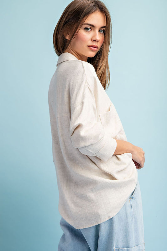 Solid Linen Long Sleeve Top
