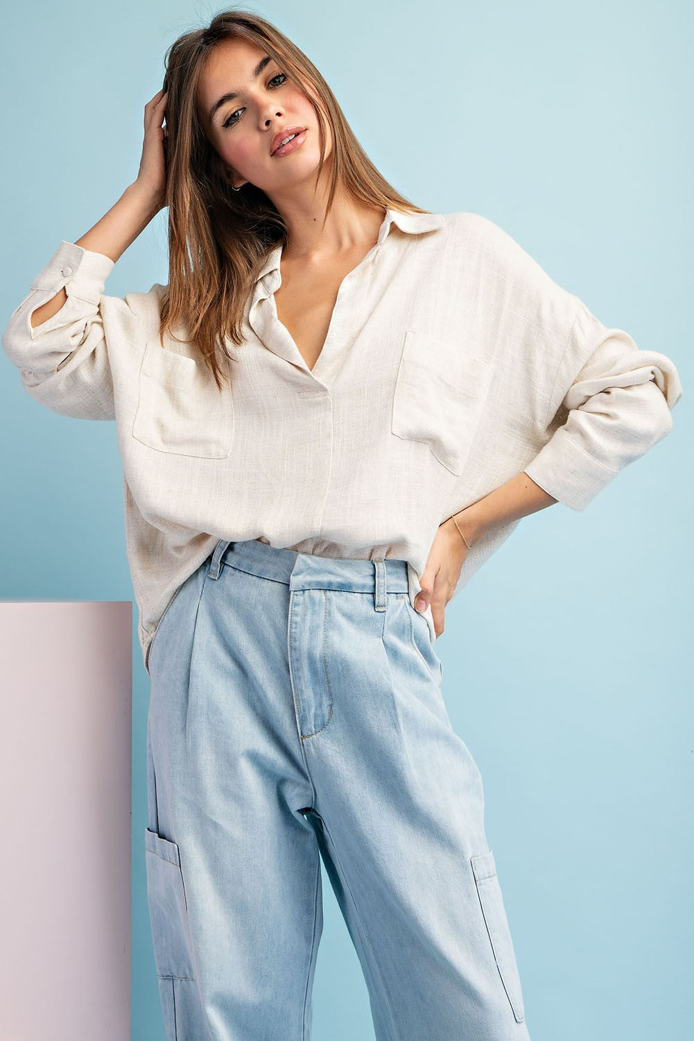 Solid Linen Long Sleeve Top