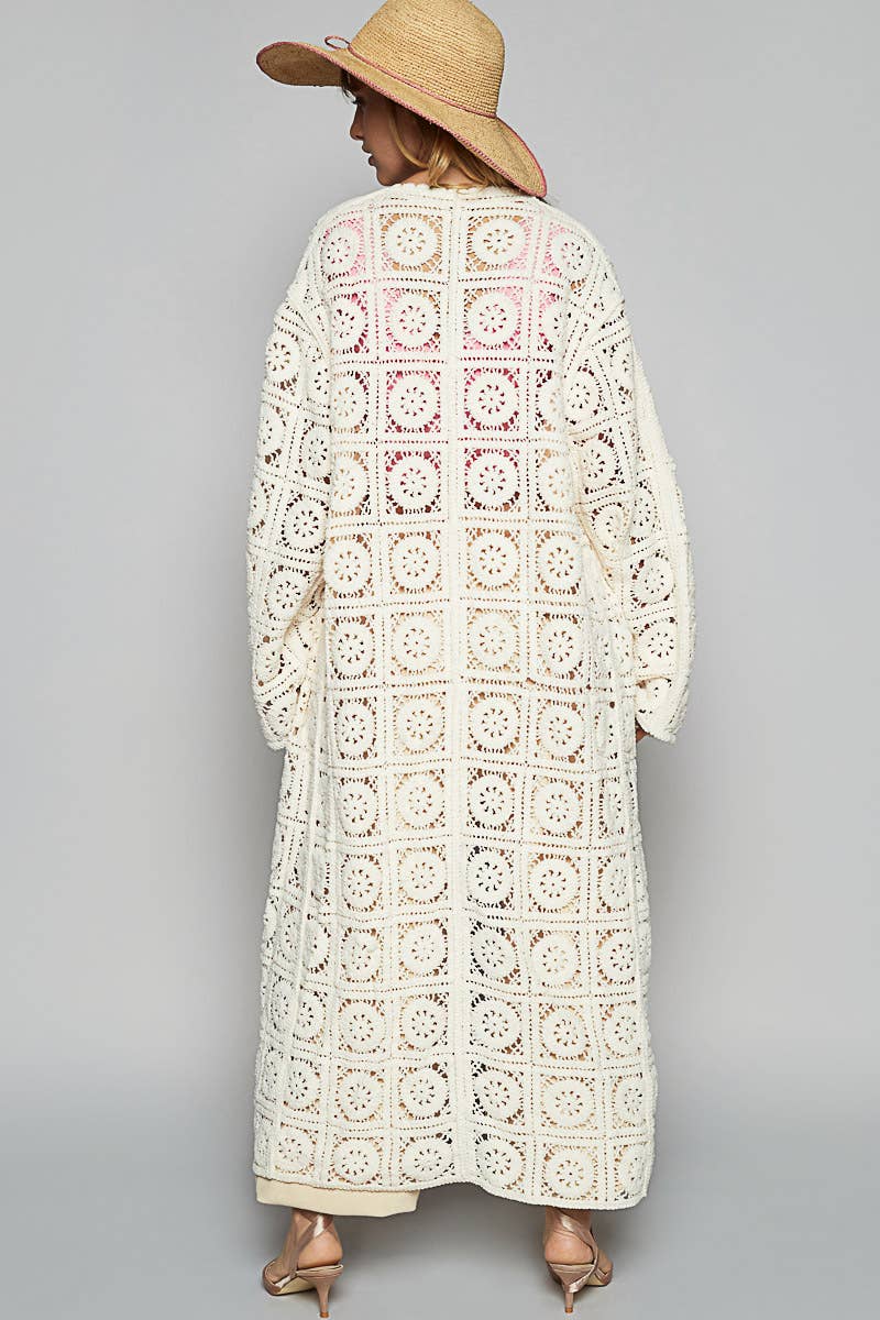 V-neck Long Sleeve Crochet Weave Cardigan