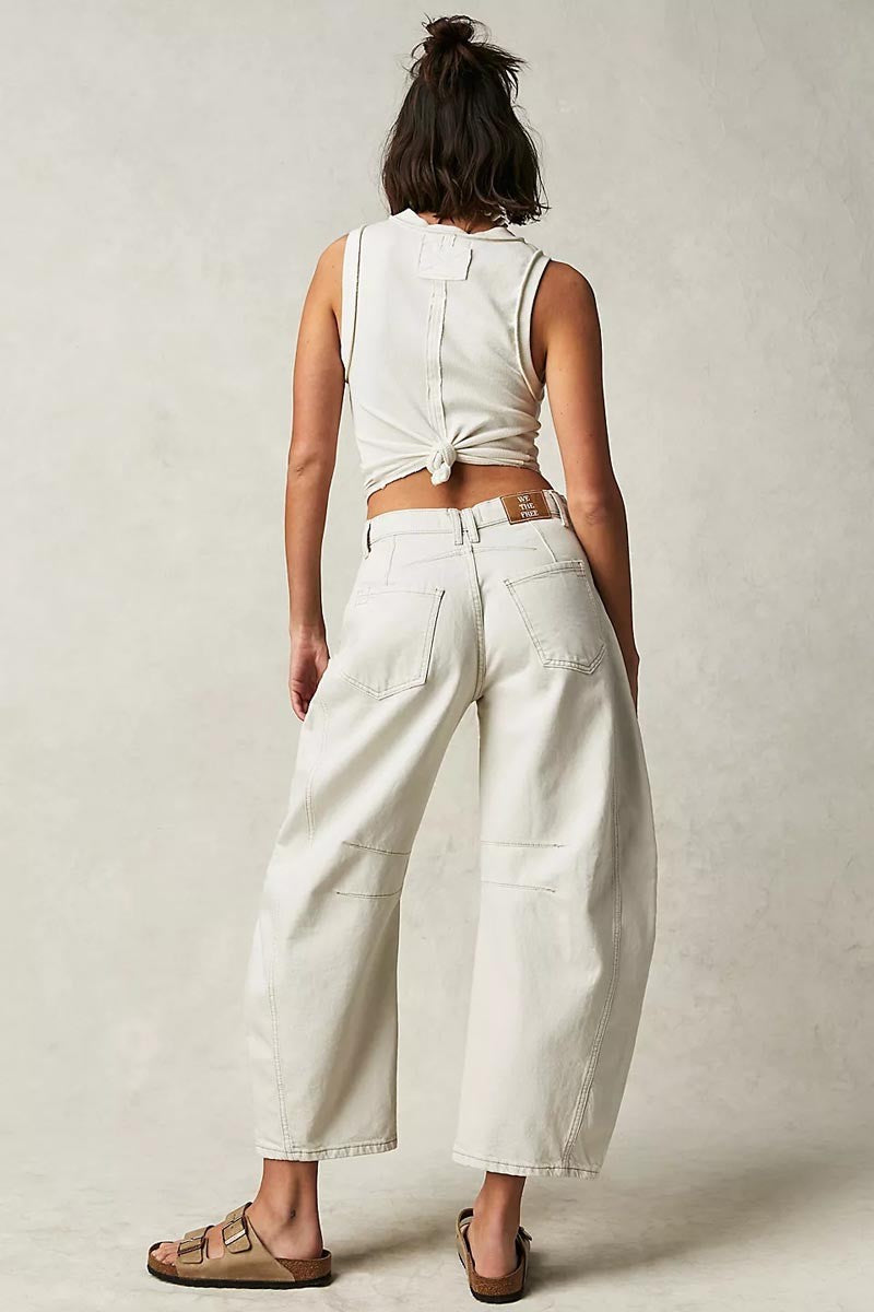 Mid Rise Barrel Jeans - White