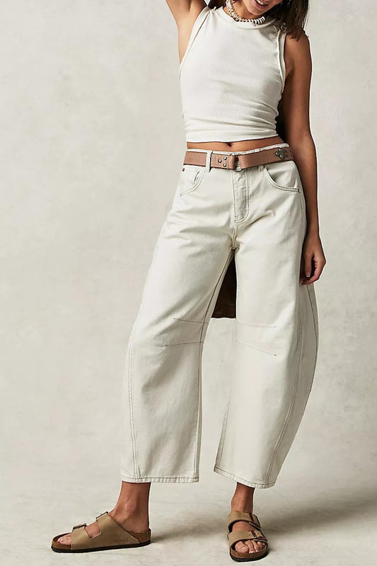 Mid Rise Barrel Jeans - White
