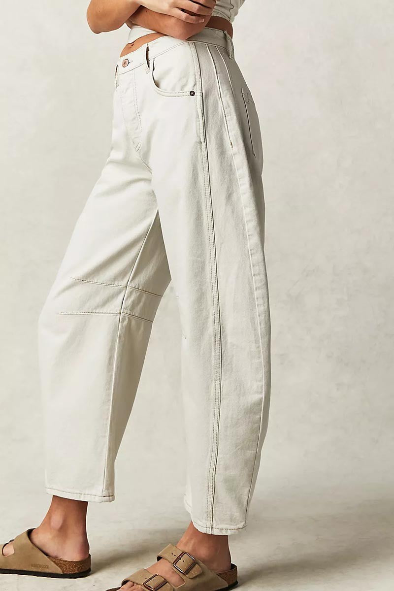 Mid Rise Barrel Jeans - White