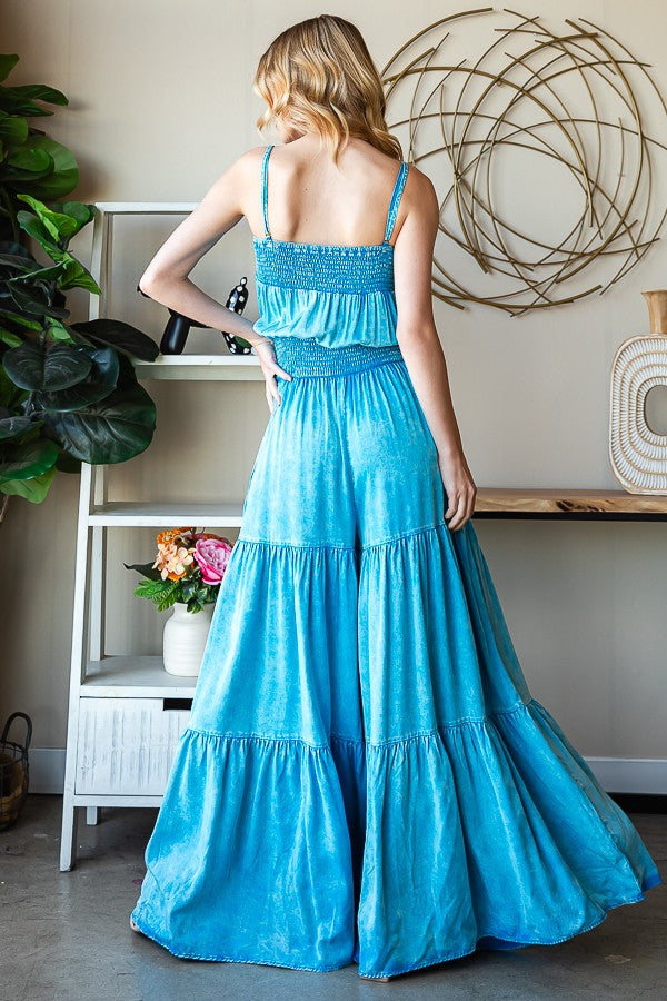 Mineral Washed Ruffled Wide Fit Jumpsuit