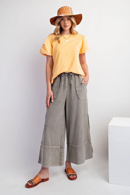 Washed Wide Leg Palazzo Pants - Ash