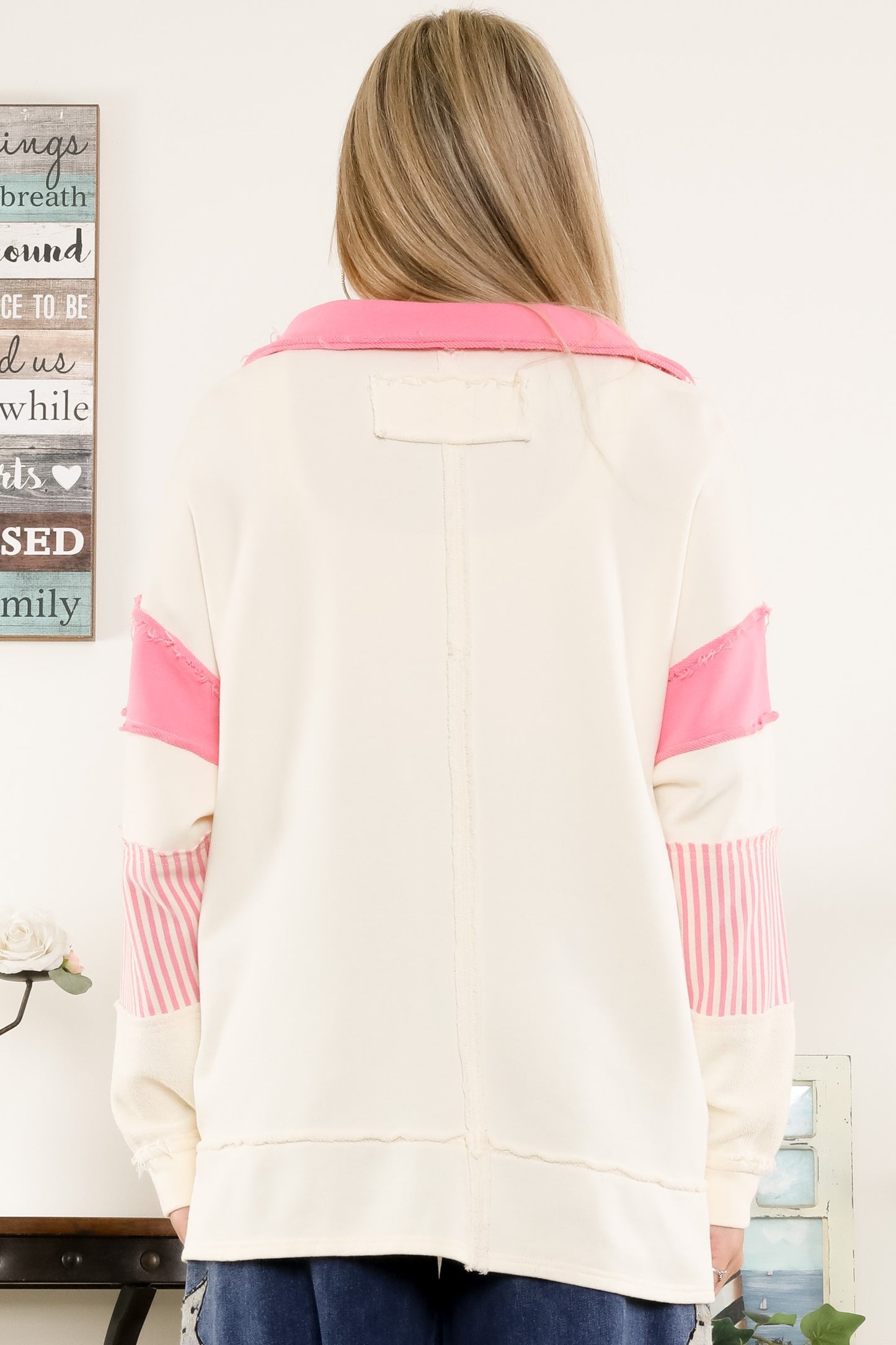 Washed Multi Fabric Collar Top