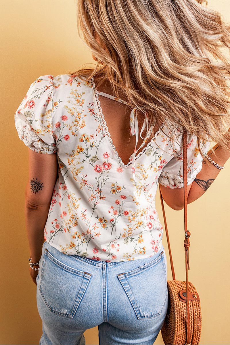 Floral Lace Trim Blouse