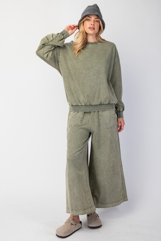 Mineral Washed Terry Knit Pants - Faded Olive