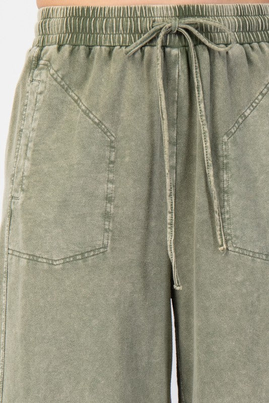 Mineral Washed Terry Knit Pants - Faded Olive