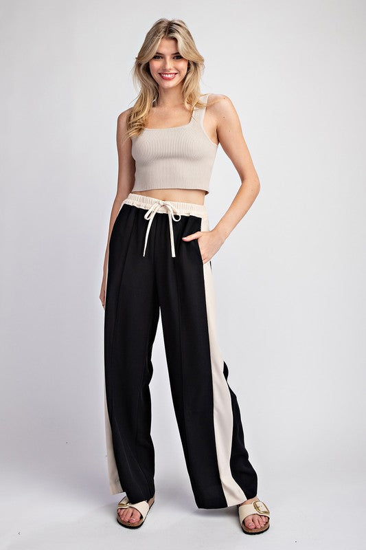 Striped Straight Leg Pants - Black