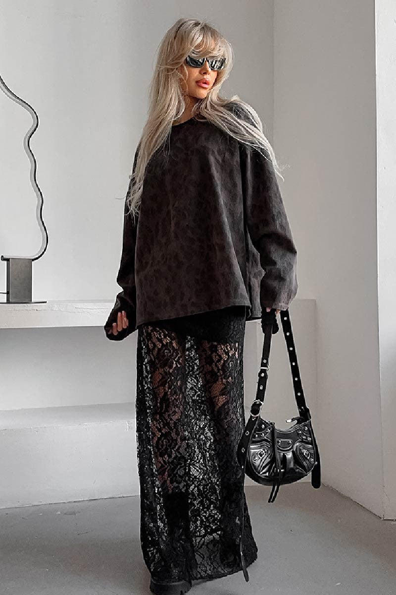 Sheer Lace Maxi Skirt - Black