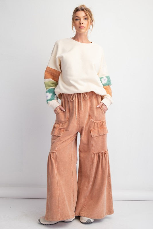 Mineral Washed Terry Knit Pants - Cinnamon