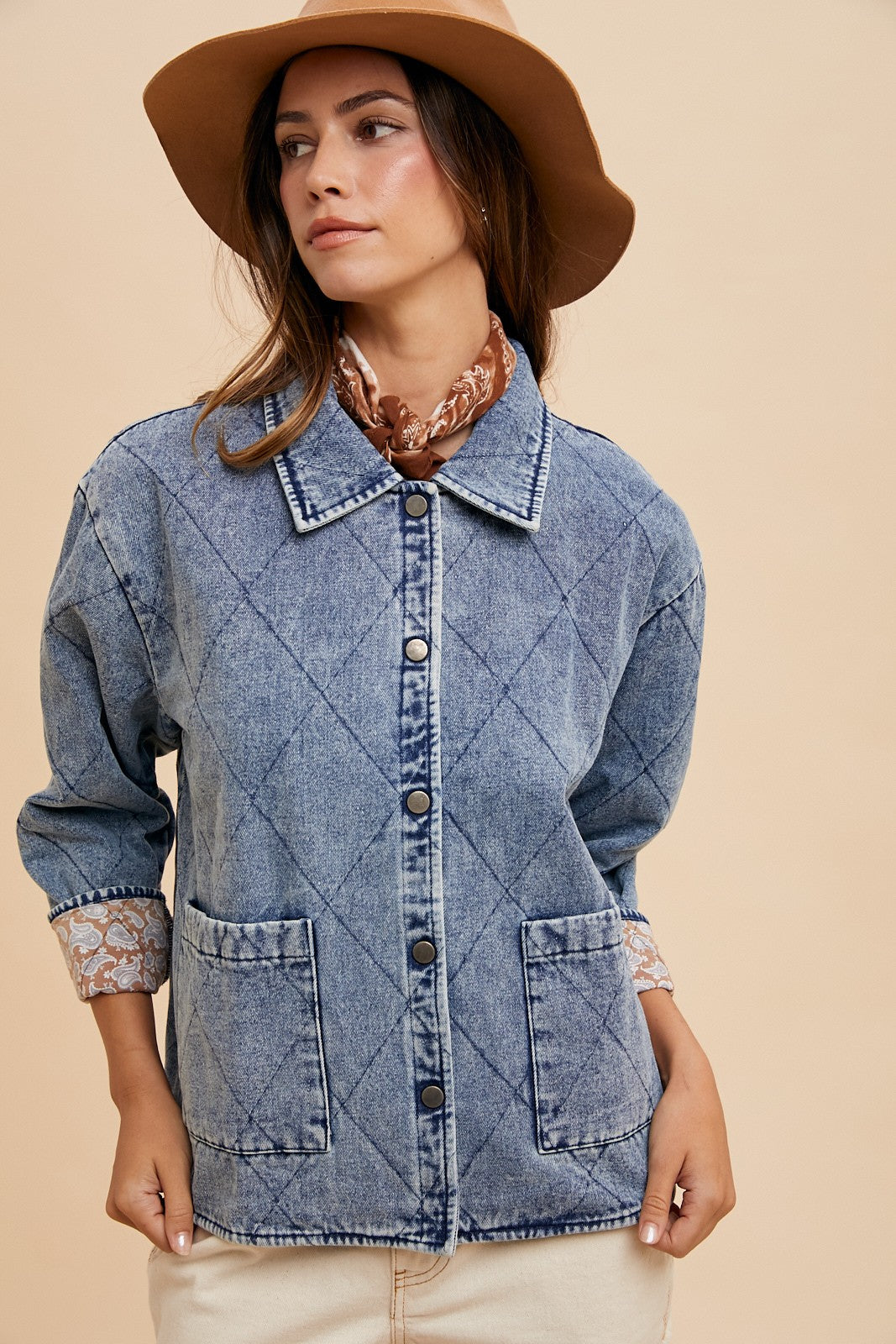 Contrast Lining Quilted Padding Denim Jacket