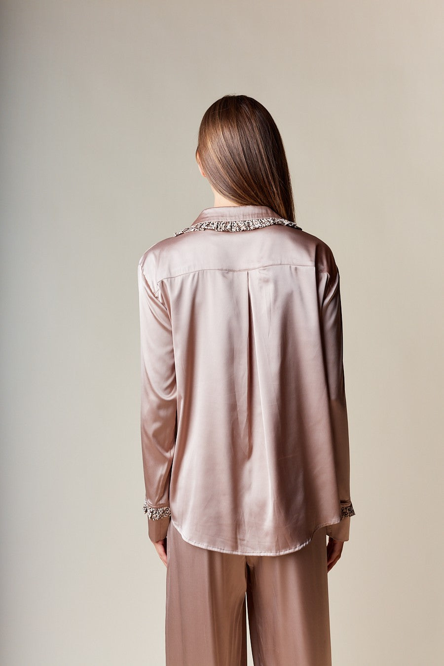 Animal Printed Ruffle Satin Pajama Set