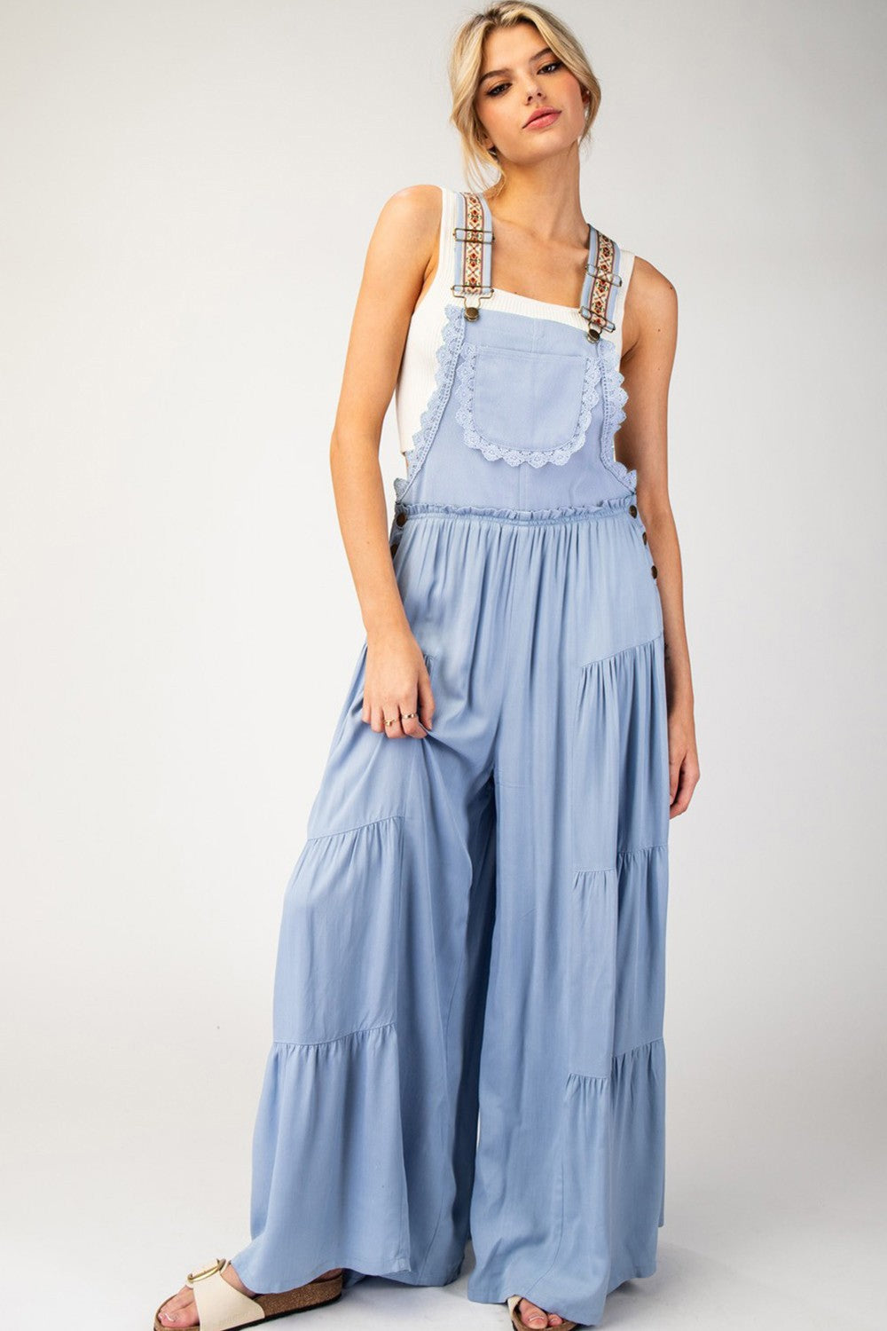 Lace Trim Tiered Jumpsuit -