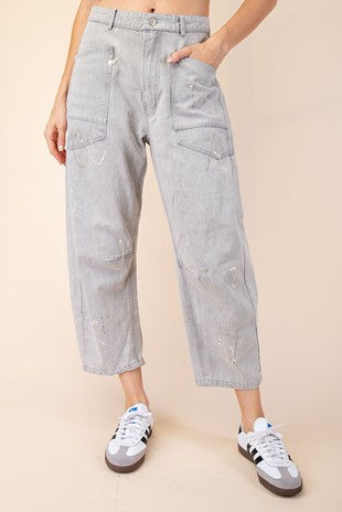 Splatter Paint Barrel Jeans - Oyster Grey