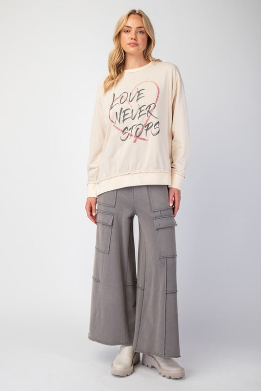 Mineral Washed Wide Leg Cargo Pants - Slate Grey