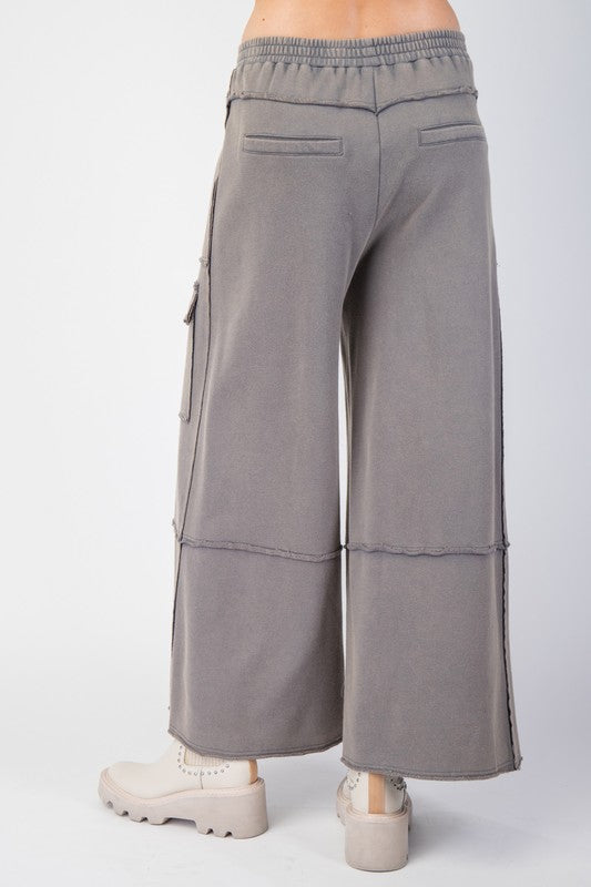 Mineral Washed Wide Leg Cargo Pants - Slate Grey